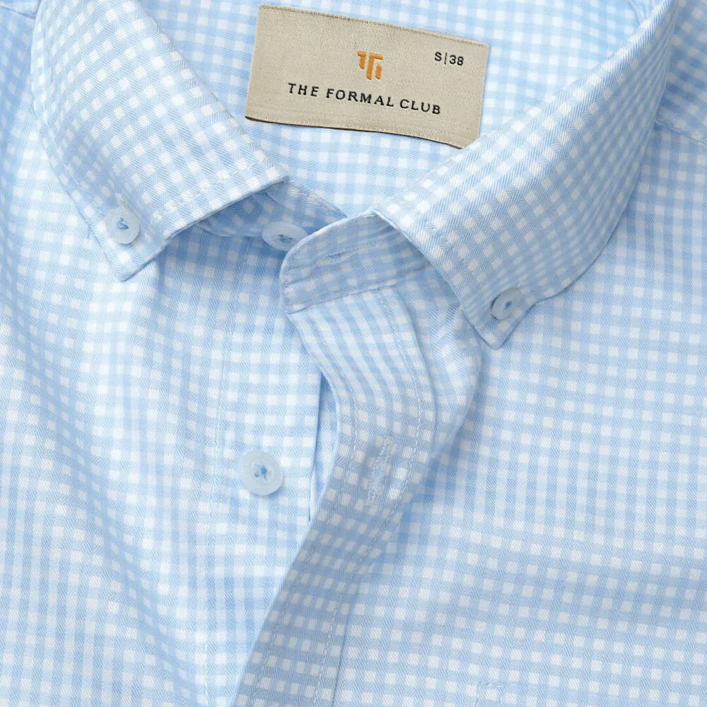 Gingham 2 Ply Check Shirt In Cloud Blue - Image 3