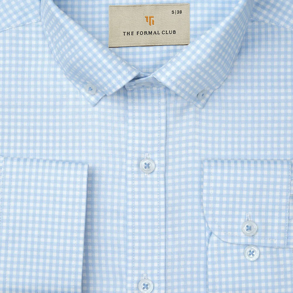 Gingham 2 Ply Check Shirt In Cloud Blue - Image 5