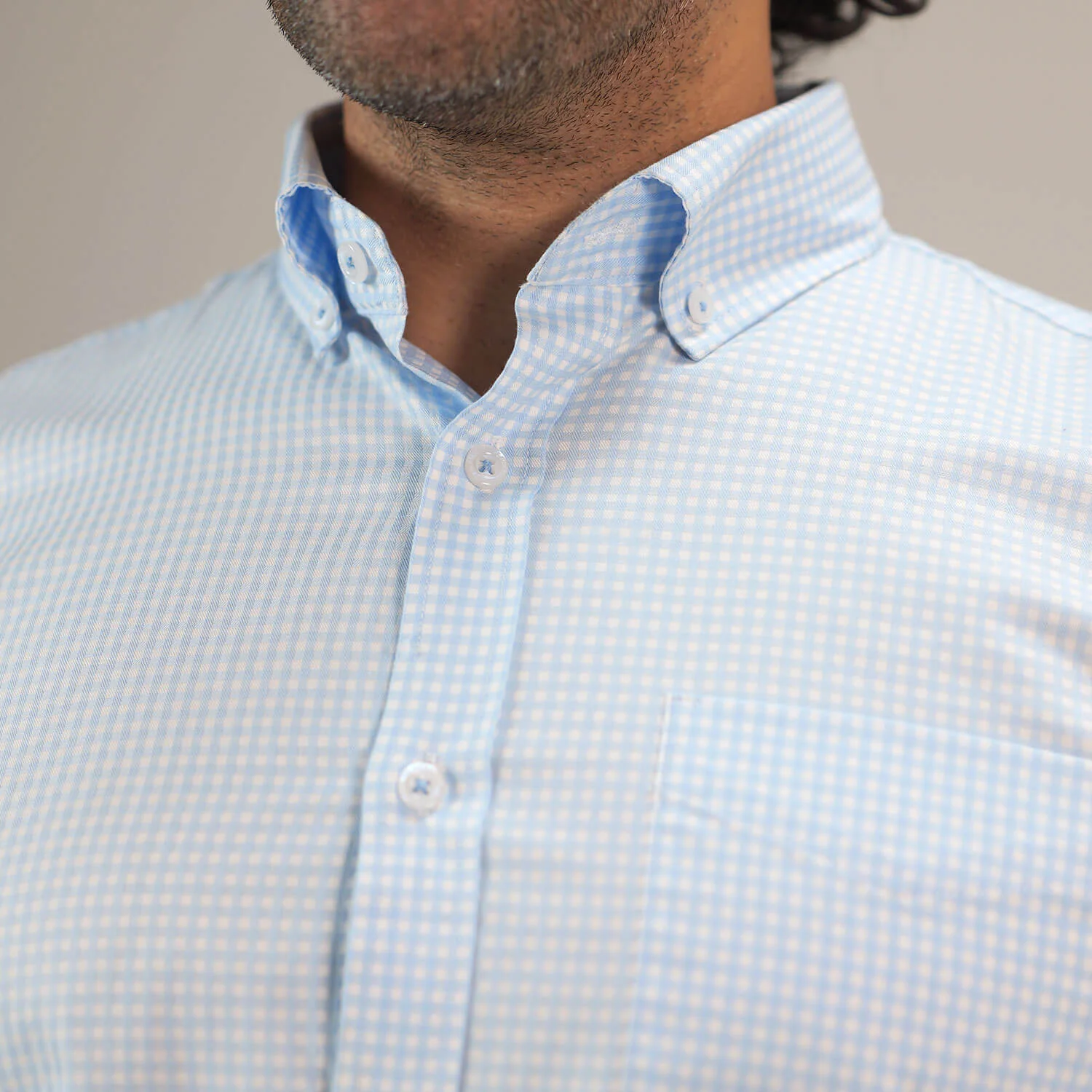 Gingham 2 Ply Check Shirt In Cloud Blue - Image 6