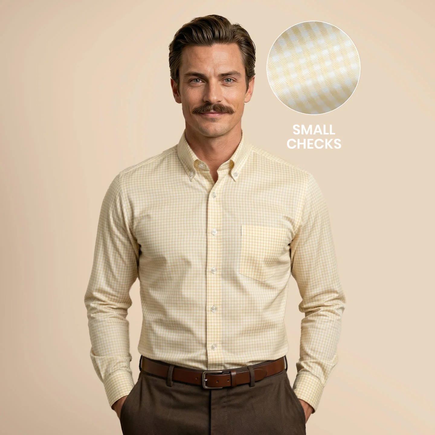 Gingham 2 Ply Check Shirt In Ochre - Image 10