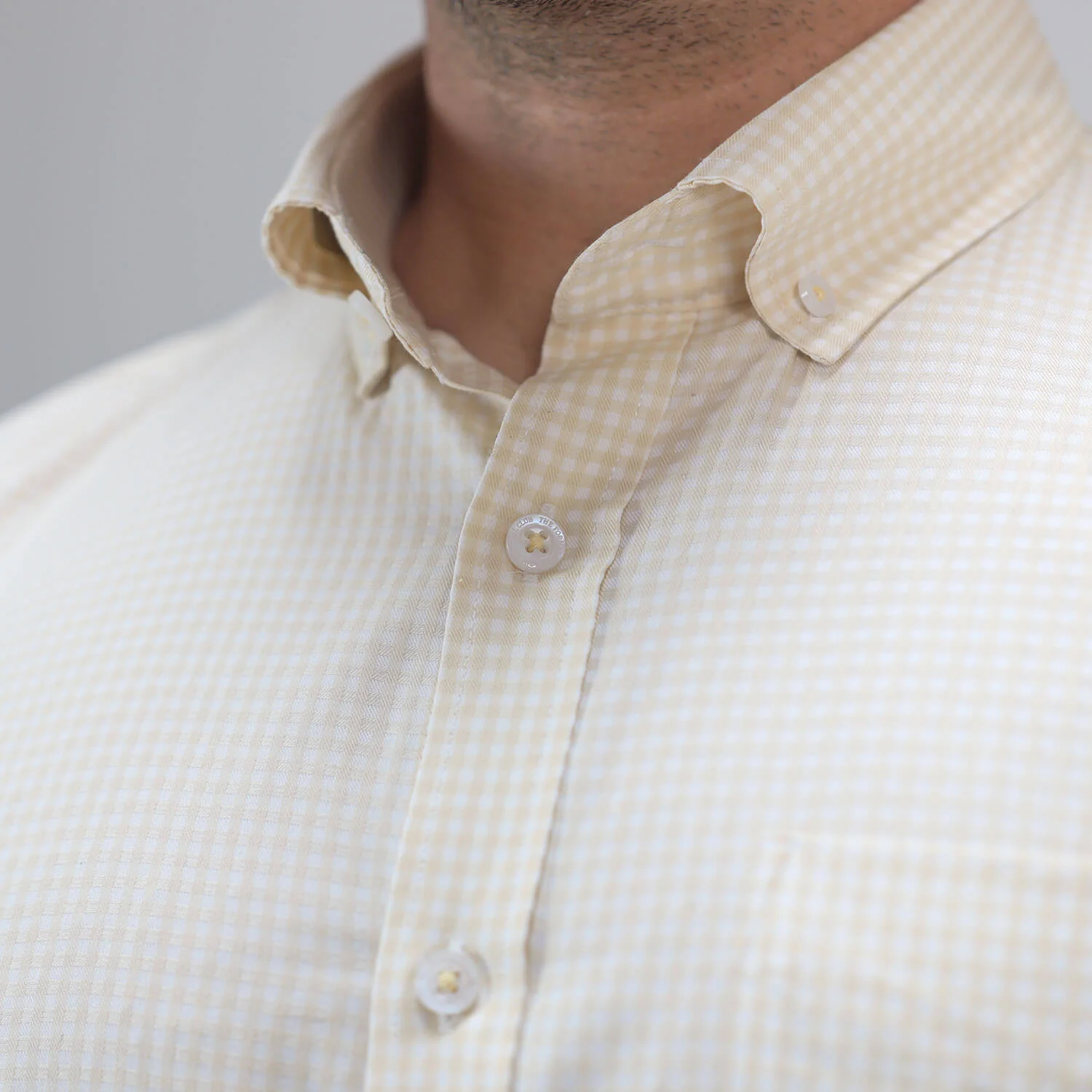 Gingham 2 Ply Check Shirt In Ochre - Image 4