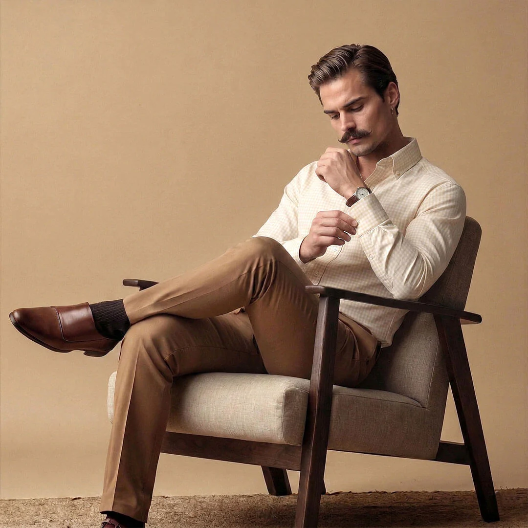 Gingham 2 Ply Check Shirt In Ochre - Image 7