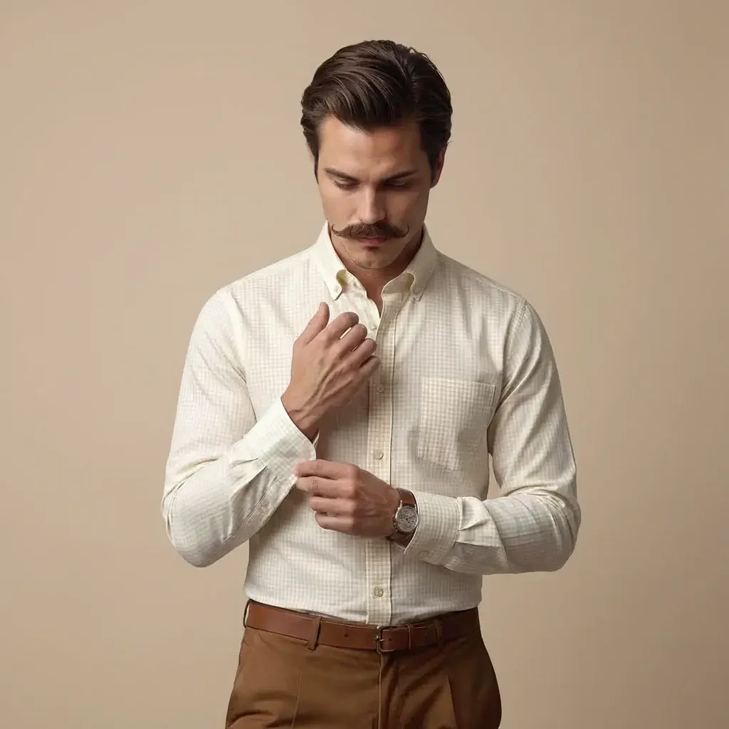 Gingham 2 Ply Check Shirt In Ochre - Image 9