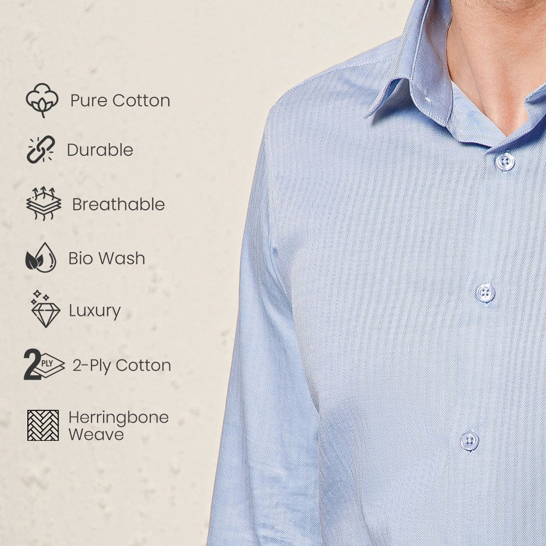 Imperial Herringbone 2 Ply Giza Shirt In Cornflower - Image 3