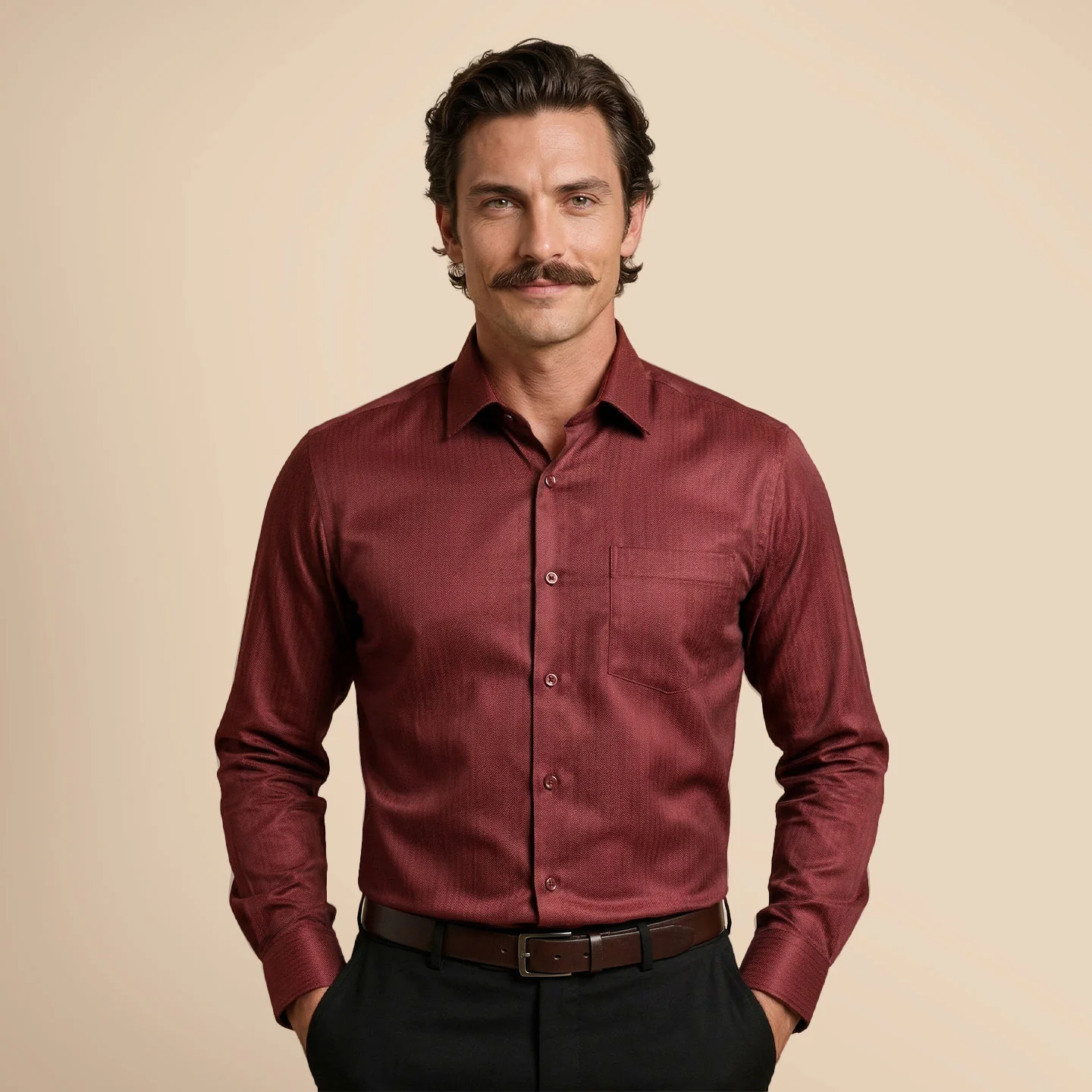 Imperial Herringbone 2 Ply Giza Shirt In Ruby - Image 6