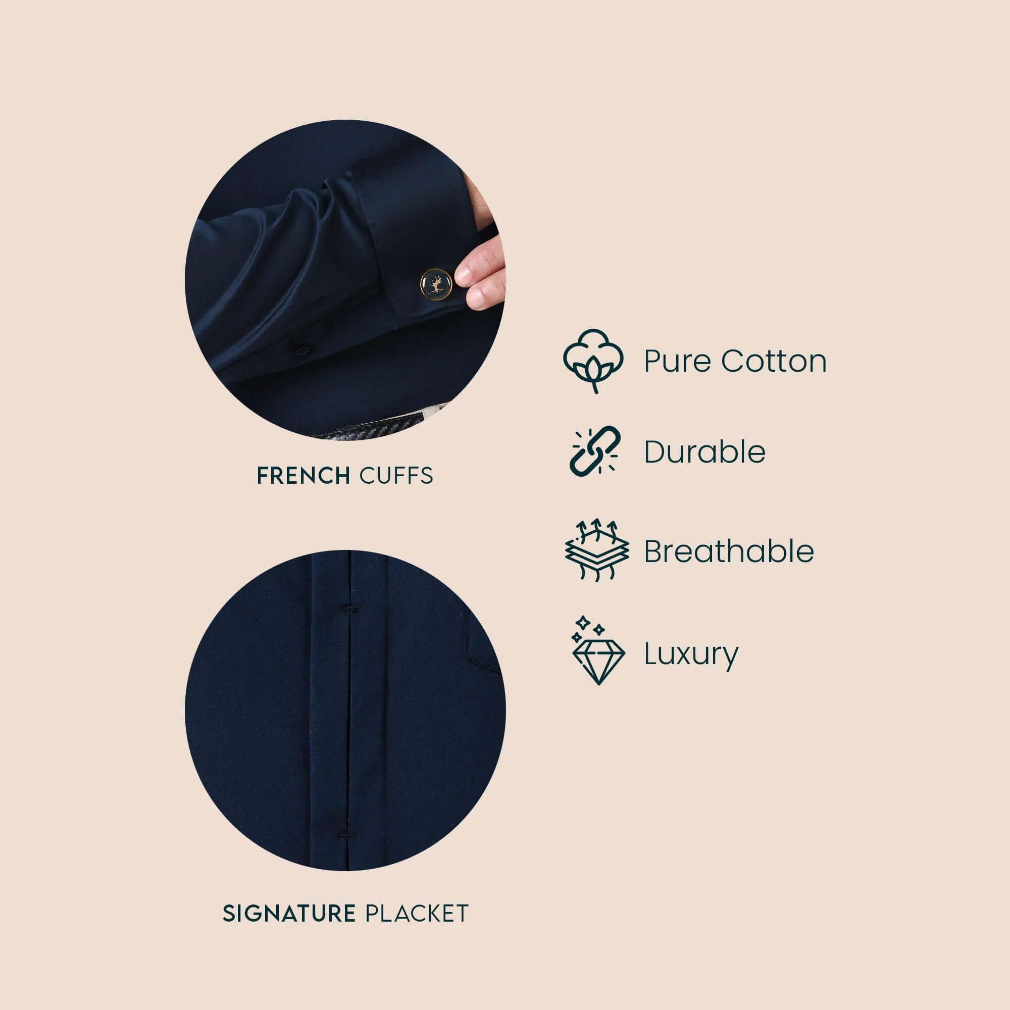 Keneth Navy Shirt with Signature Concealed Placket & French Cuff - Image 2