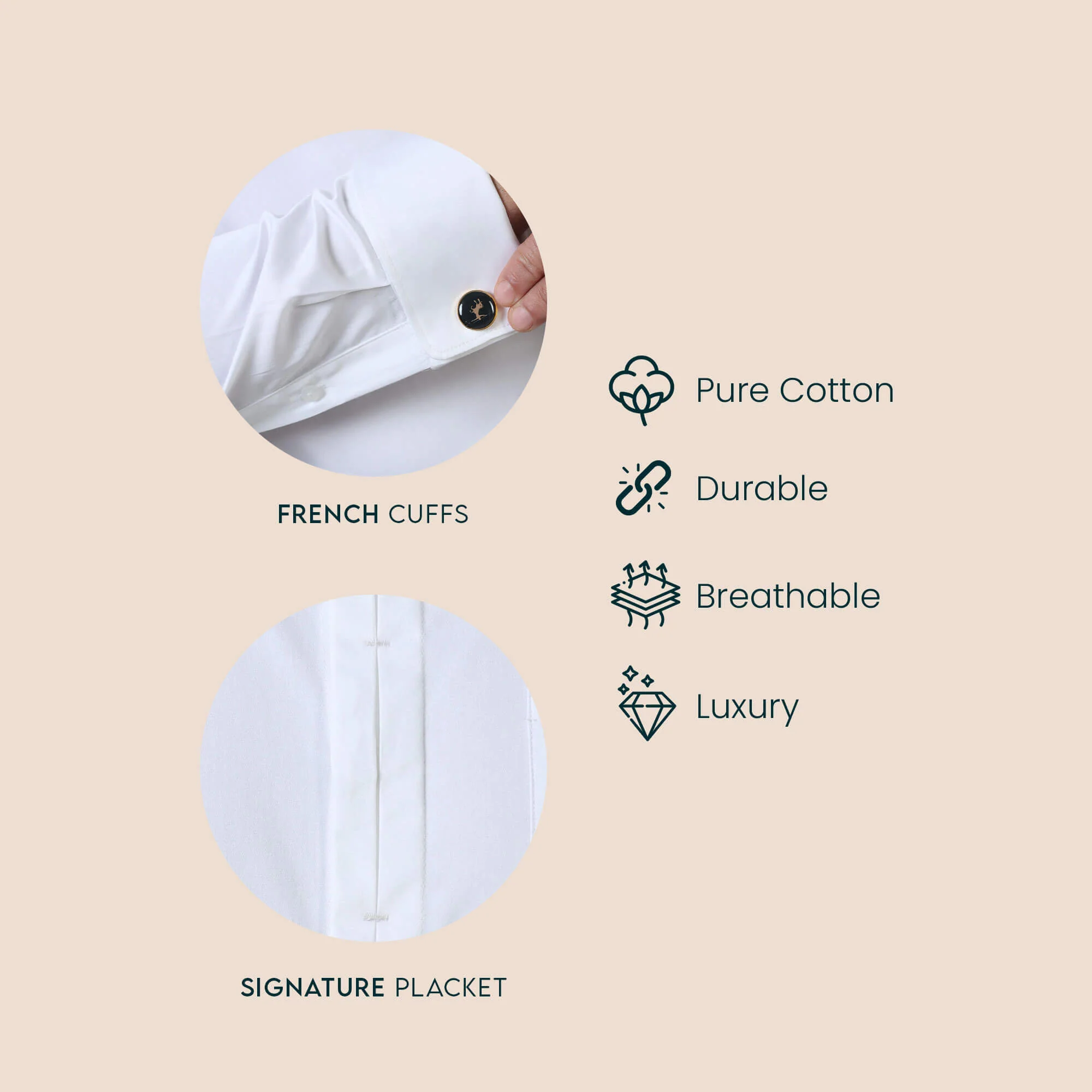 Keneth White Shirt with Signature Concealed  Placket & French Cuff - Image 2