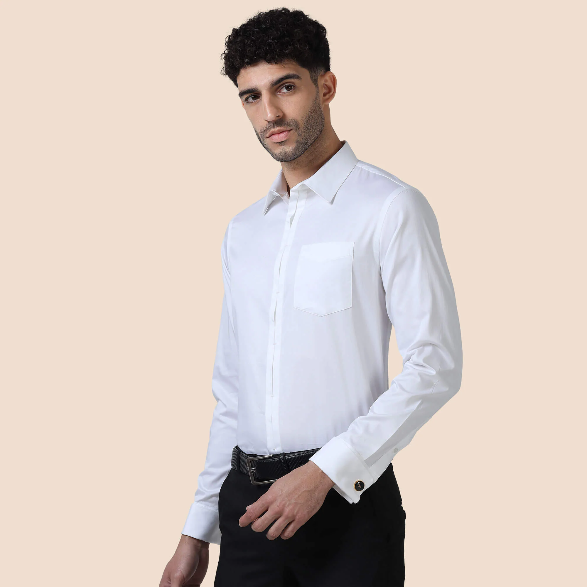 Keneth White Shirt with Signature Concealed  Placket & French Cuff - Image 7