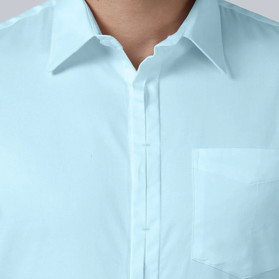 Keneth Sky Blue Shirt with Signature Concealed  Placket & French Cuff - Image 3