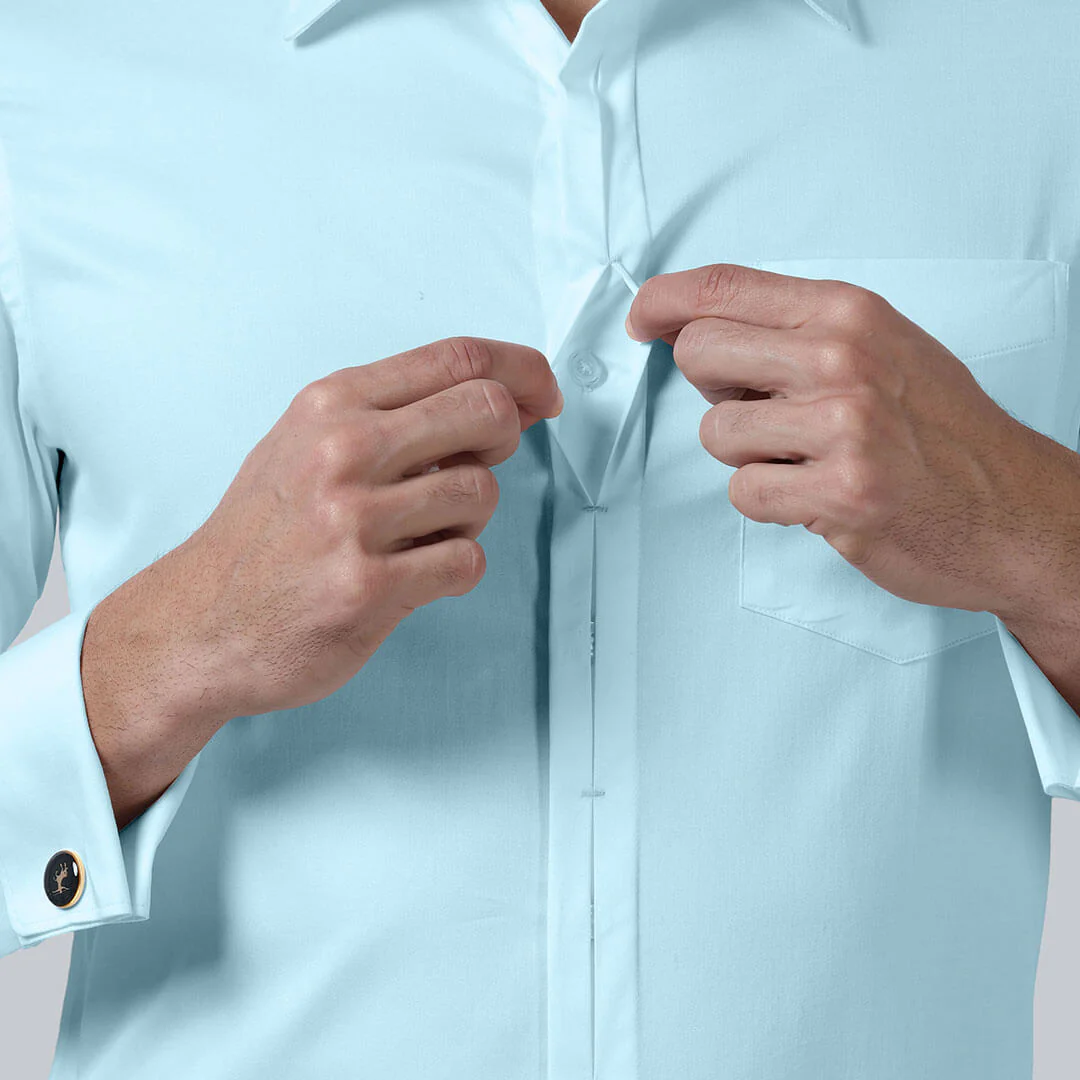 Keneth Sky Blue Shirt with Signature Concealed  Placket & French Cuff - Image 4