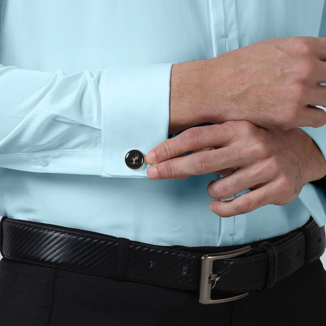 Keneth Sky Blue Shirt with Signature Concealed  Placket & French Cuff - Image 5