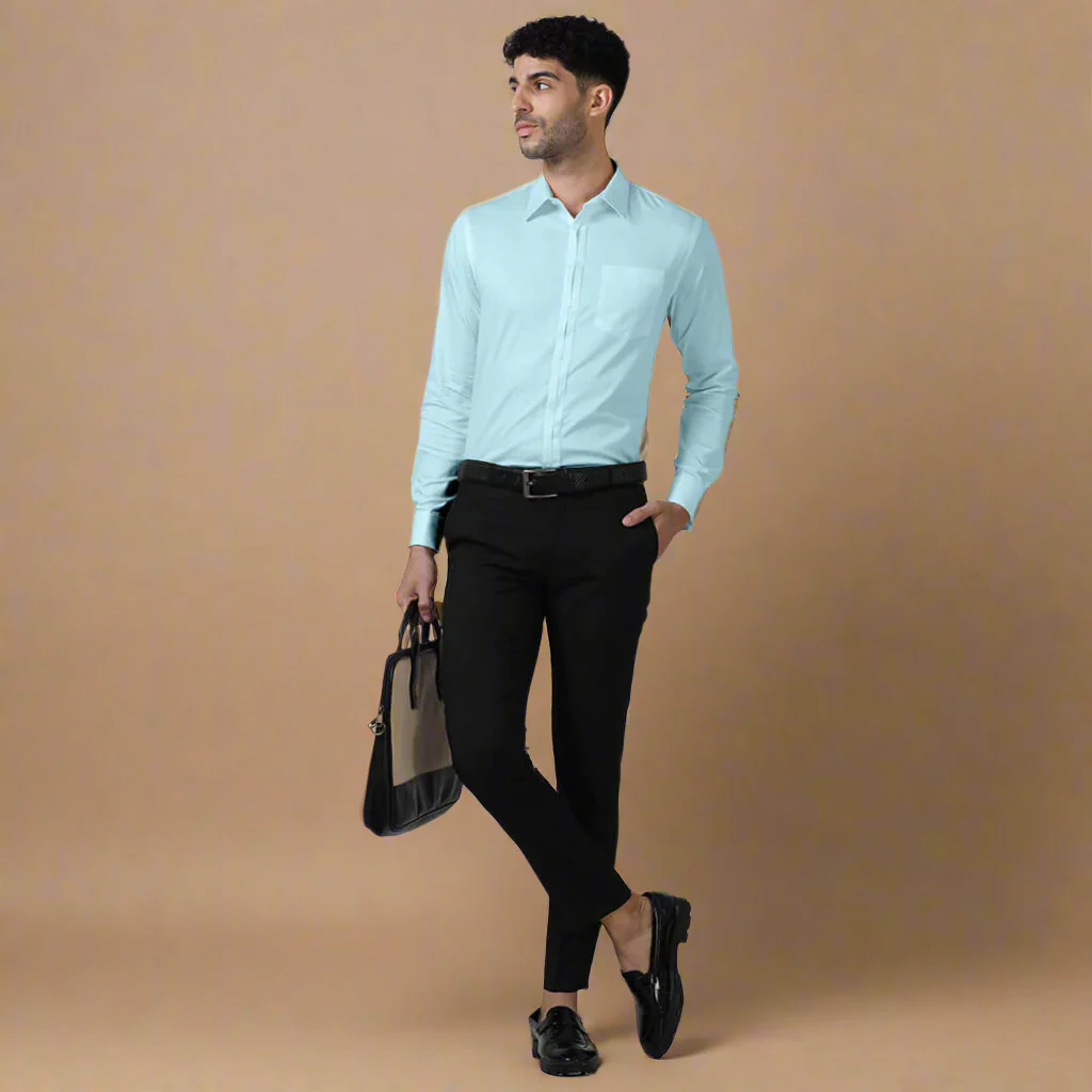 Keneth Sky Blue Shirt with Signature Concealed  Placket & French Cuff - Image 7