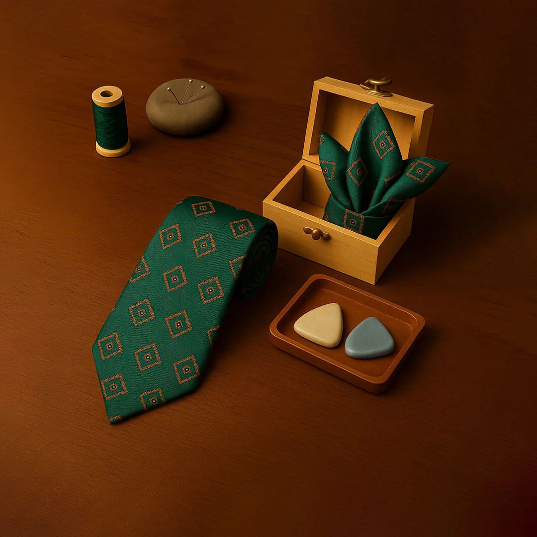 Regal Box Handmade Tie & Pocket Square in Emerald - Image 4