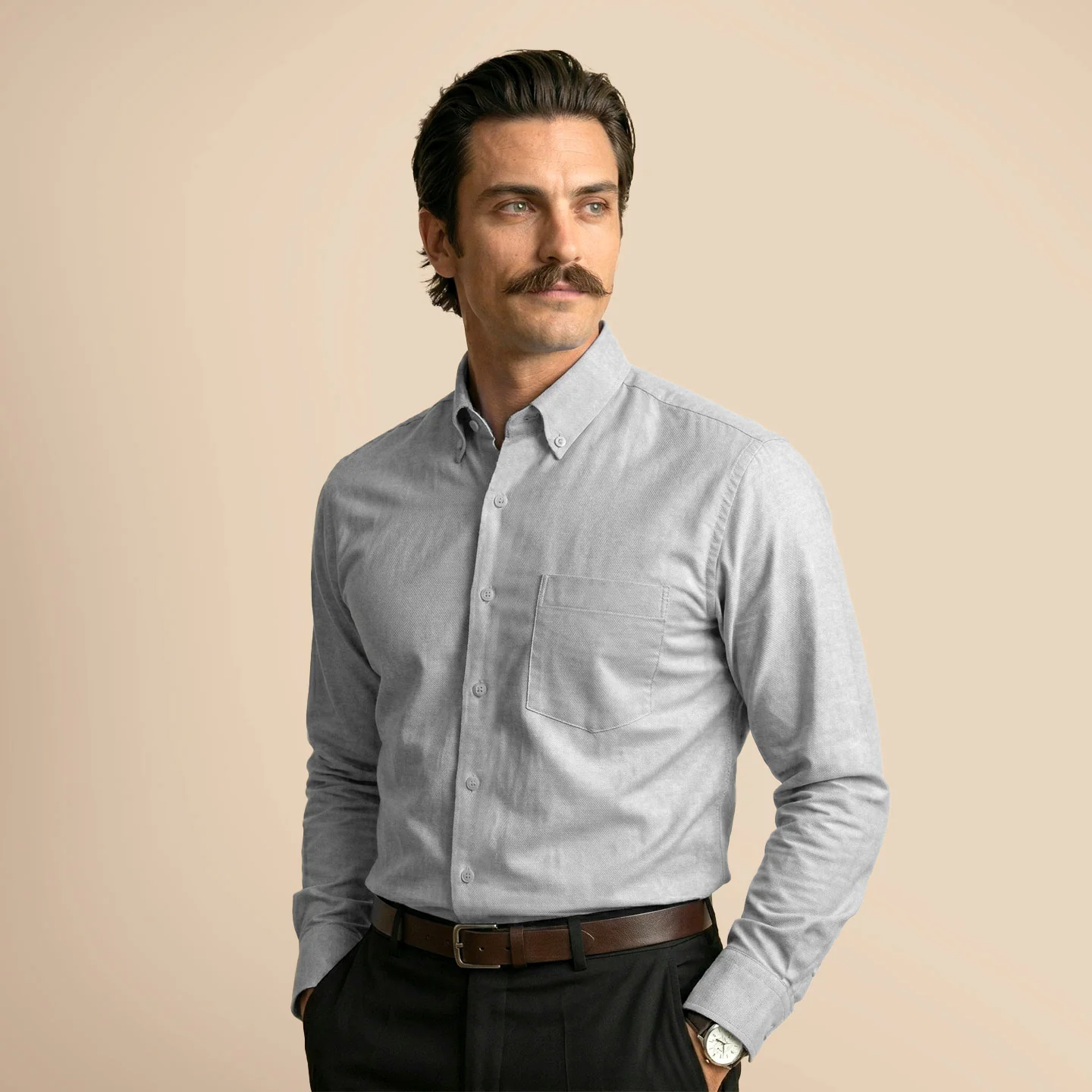 Royal Oxford Dobby Shirt in Dove Grey - Image 7