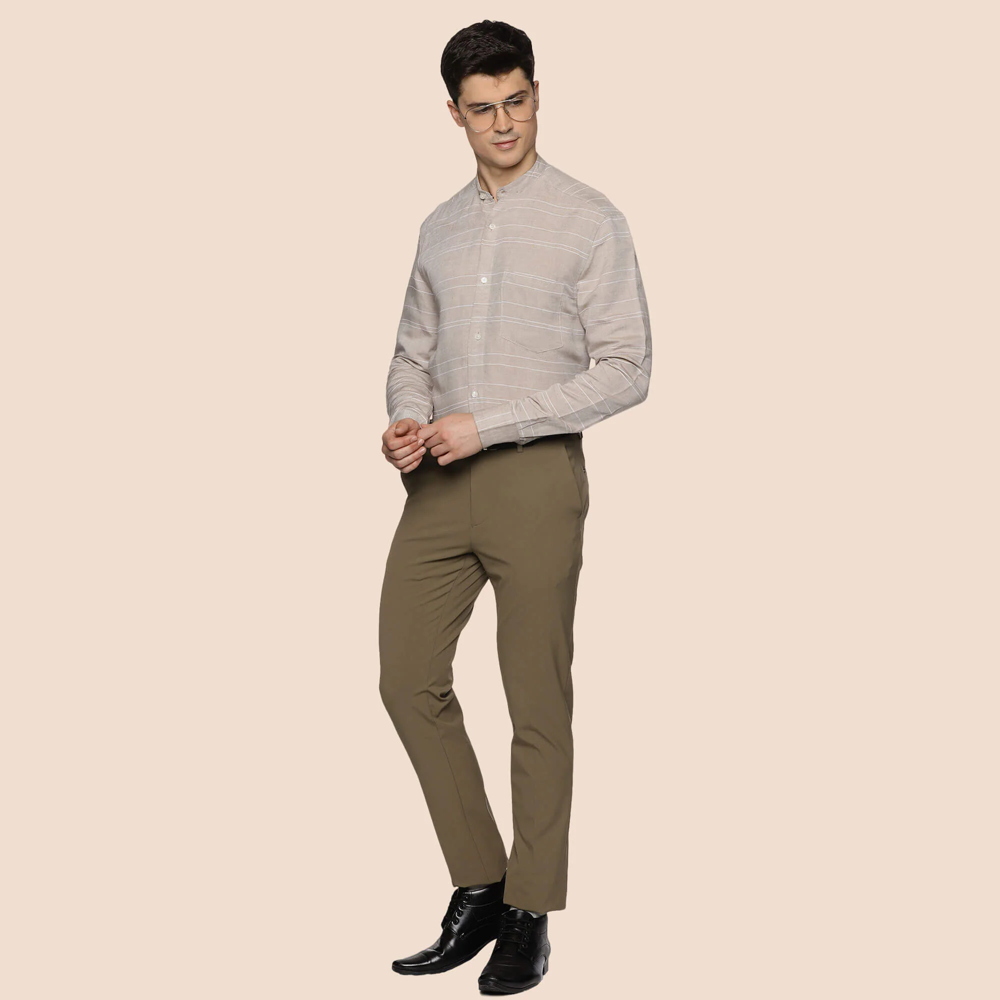 Skyline Stripes Mandarin Shirt In Grey - Image 7