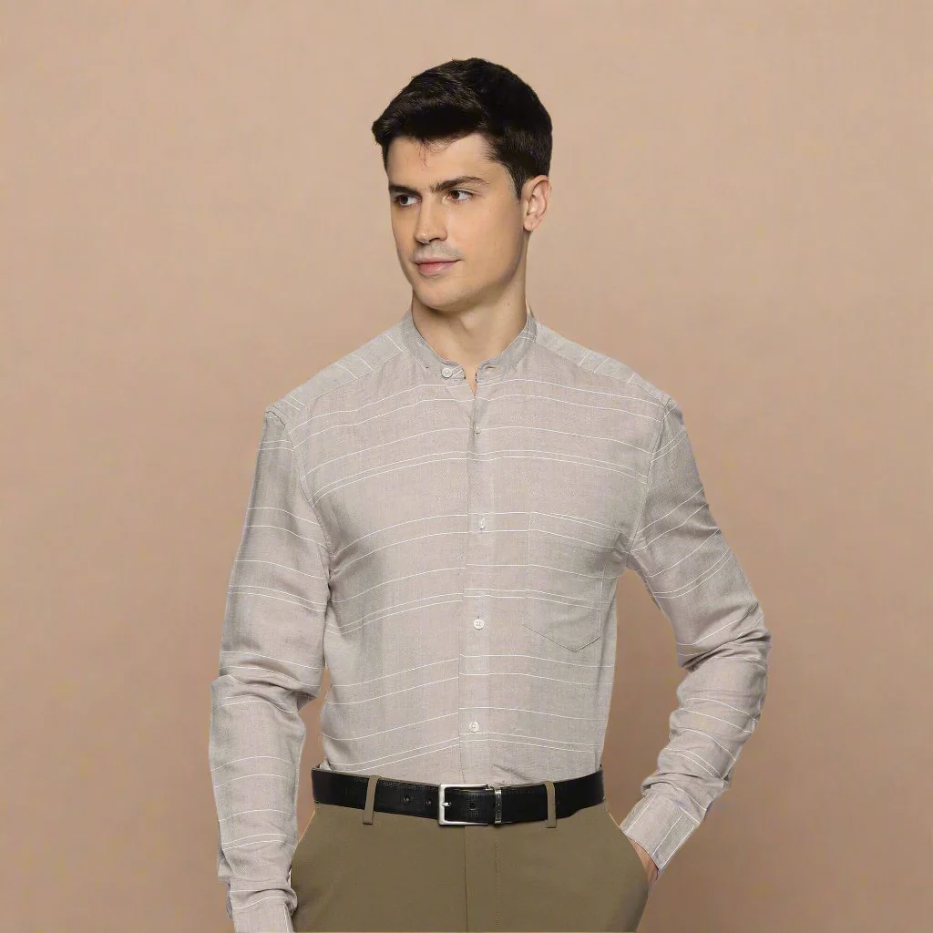 Skyline Stripes Mandarin Shirt In Grey - Image 8