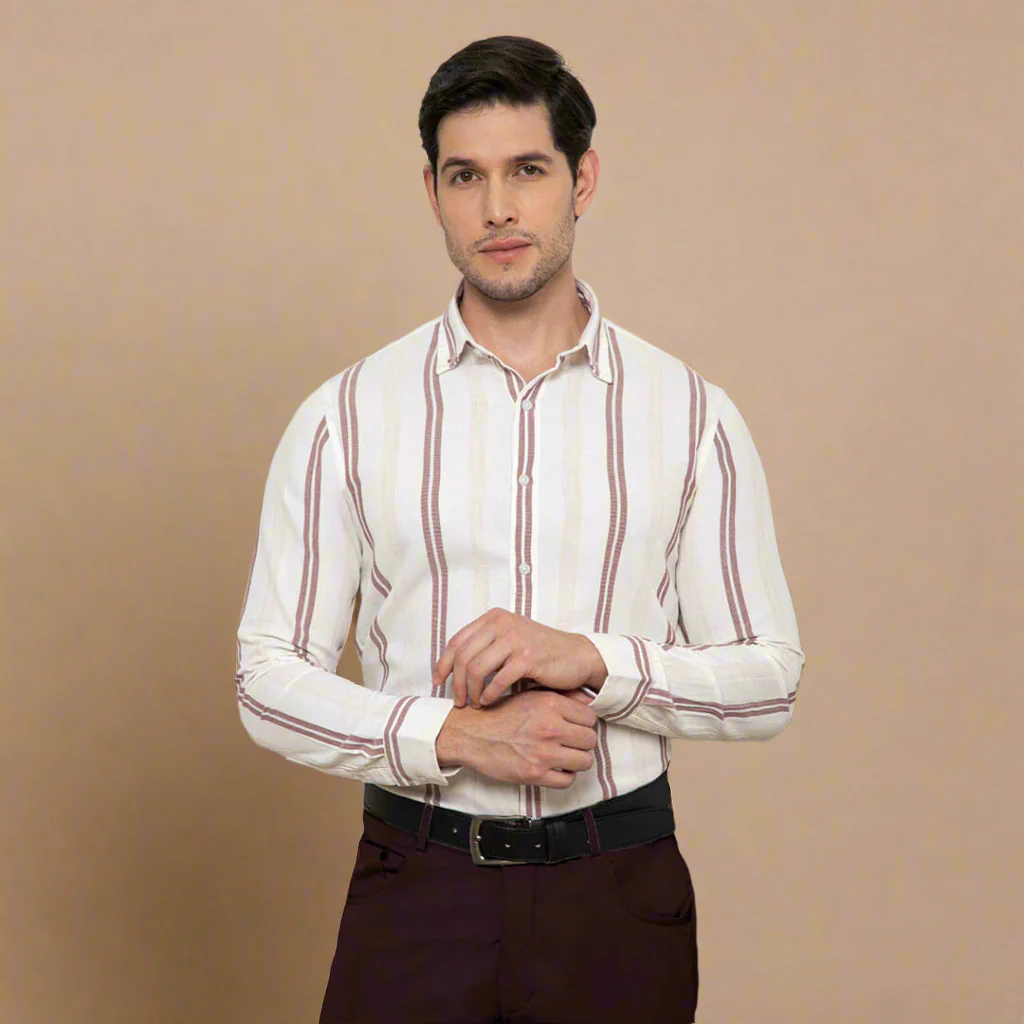 Skyline Twin Stripes Shirt In Wine - Image 8