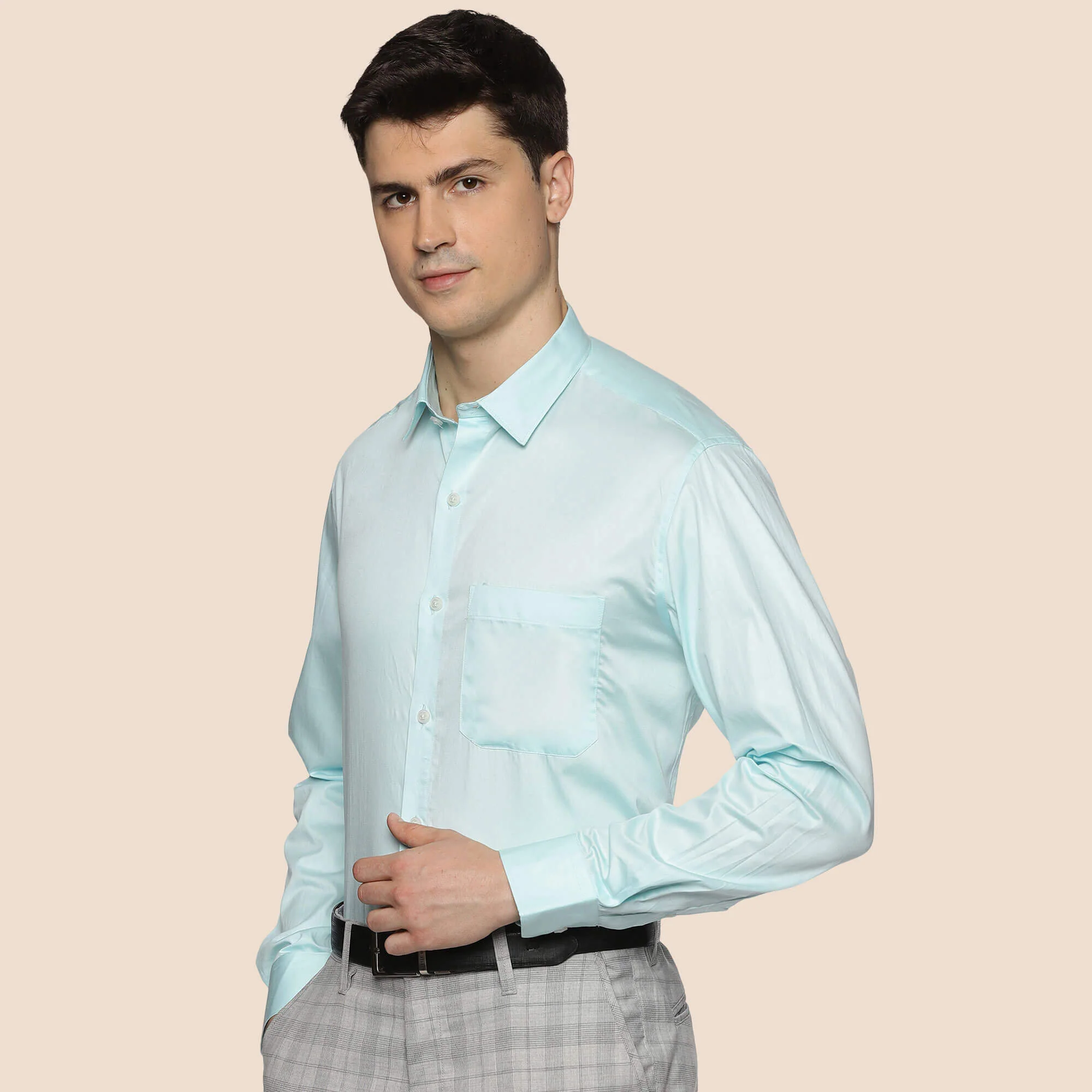 Swiss Finish Giza Cotton Shirt In Pastel Aqua - Image 3