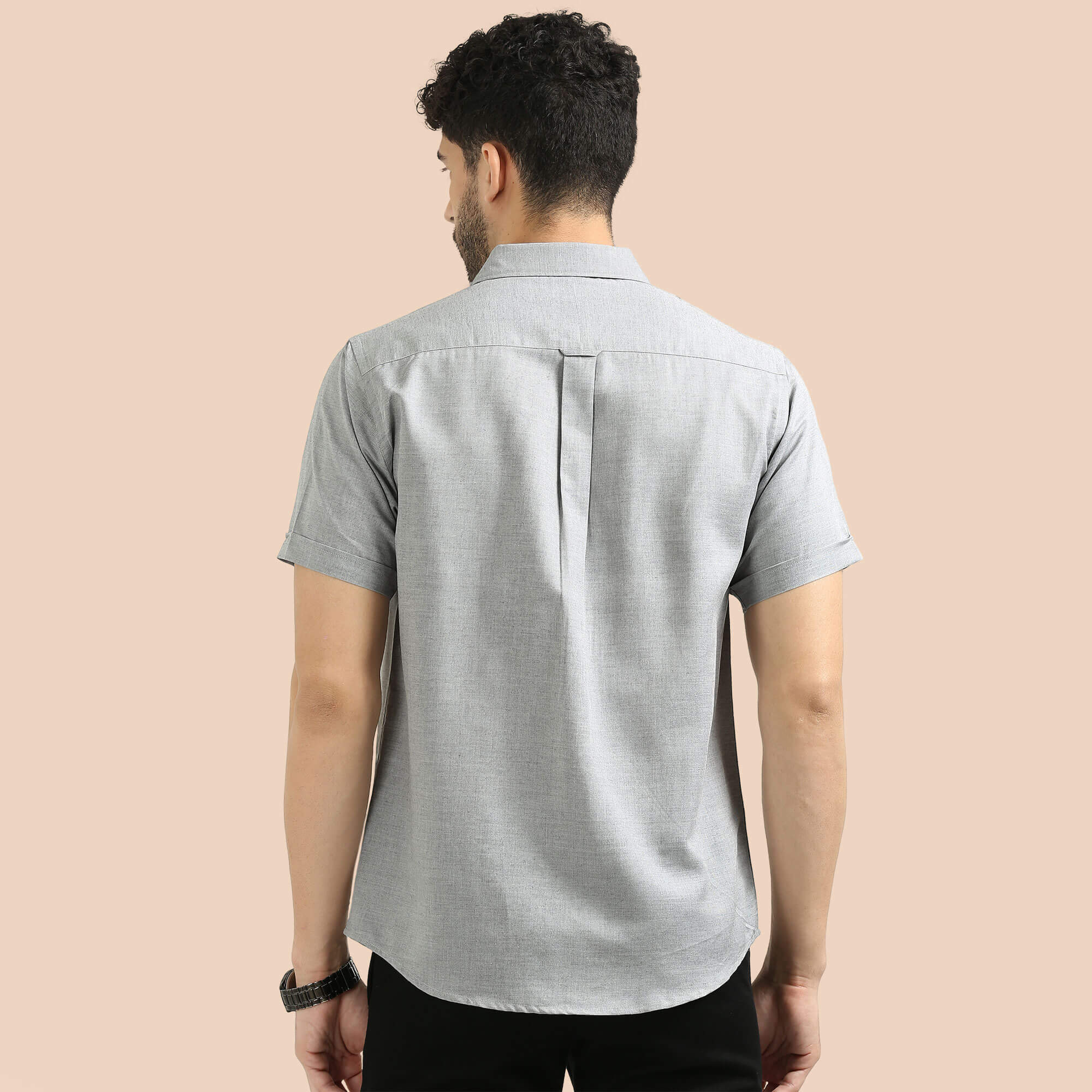 Woods Lyocell Half Sleeves Shirt In Charcoal Melange - Image 3