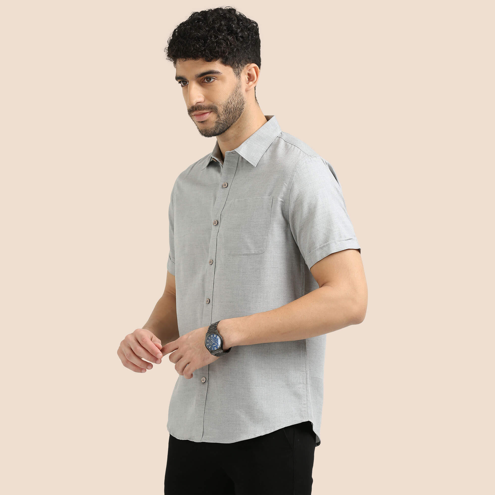 Woods Lyocell Half Sleeves Shirt In Grey Melange - Image 3