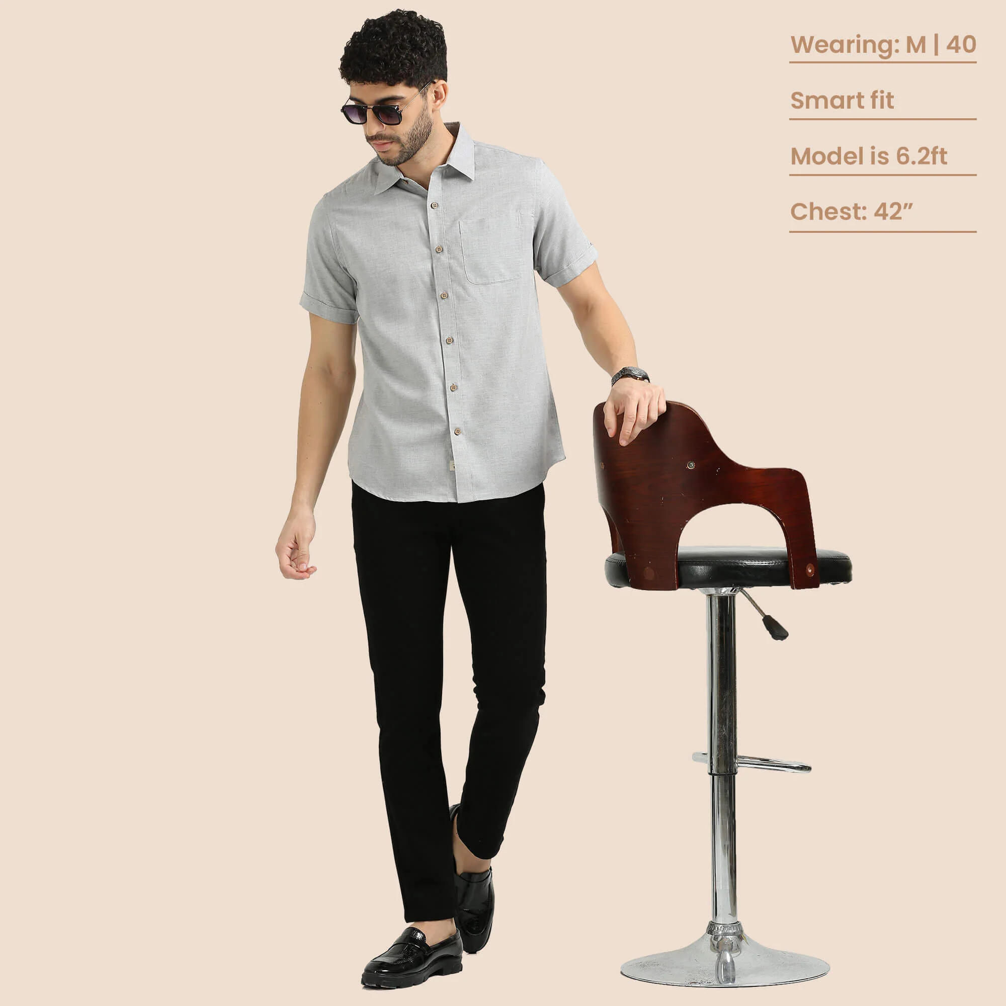 Woods Lyocell Half Sleeves Shirt In Grey Melange - Image 6